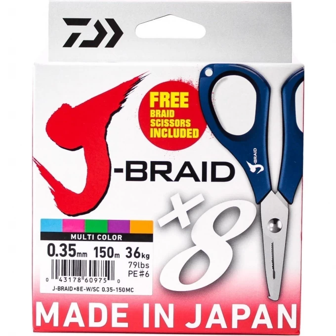 Шнур DAIWA J-Braid X8E-W/SC 0,35мм 150м multicolor + ножницы 40002992 Шнур DAIWA J-Braid X8E-W/SC 0,35мм 150м multicolor + ножницы 40002992